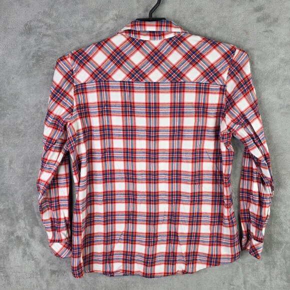 Womens Gap Red Multicolor Plaid Shirt Button Up Long Sleeve Rayon Blend XL Tall - Picture 4 of 7